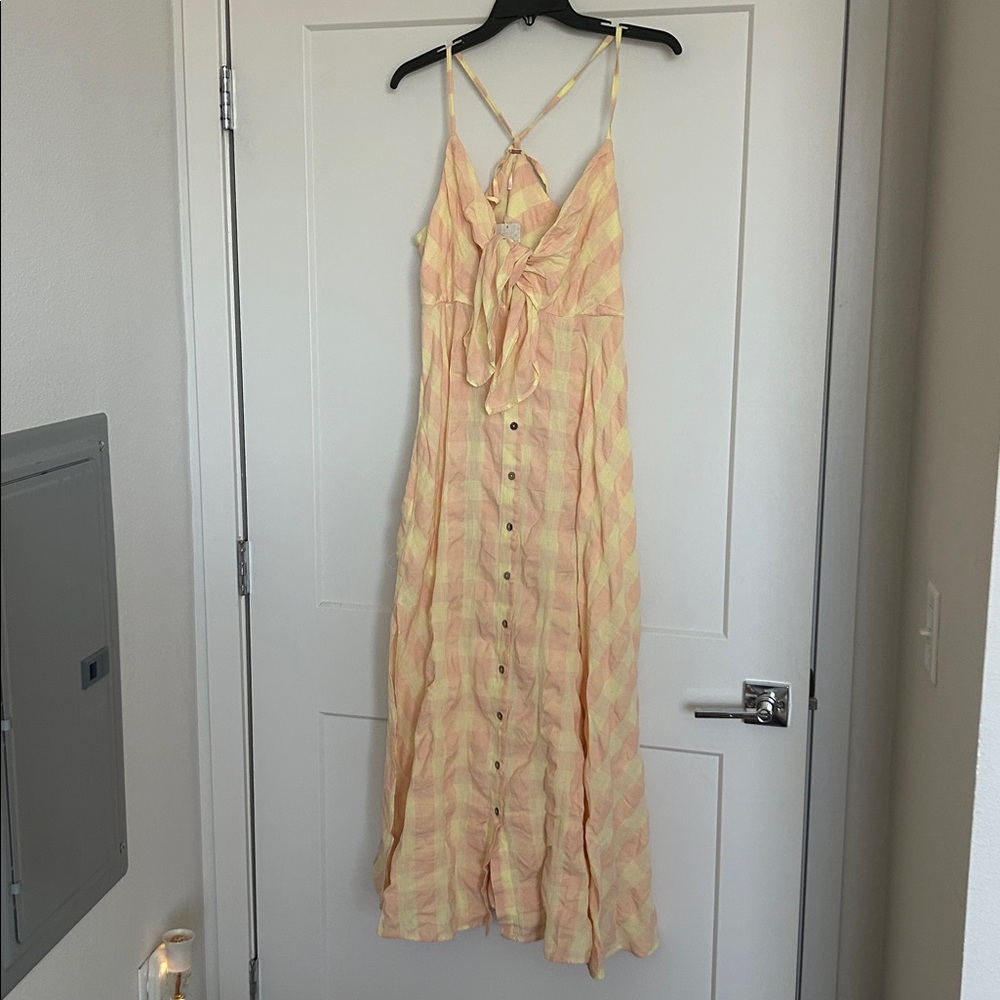Free People Peach & Cream Tie-Front Button Midi Dress - Picture 11 of 15